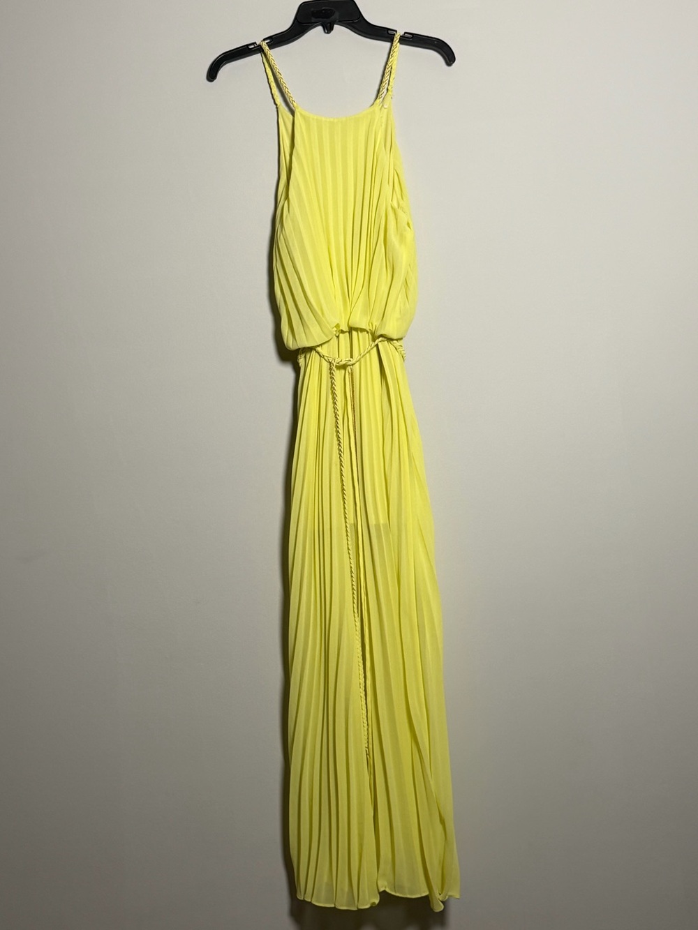 Bright Yellow Pleated Halter Maxi Dress - Picture 4 of 4
